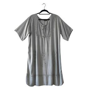 Coline Floral Embroidered Dress Gray Viscose Rayon Size 3XL Boho Short Sleeve